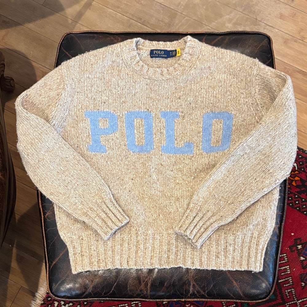 Polo by Ralph Lauren Cream Crewneck Sweater with Light Blue POLO